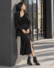 Woman styling the Icon Cuban Chain in Gold, full-look view