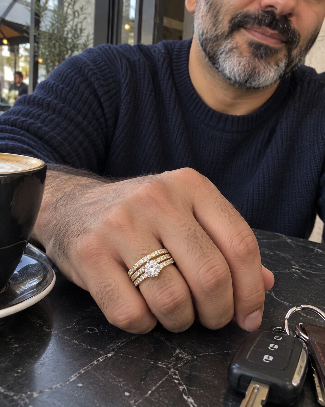 Customer-style photo wearing Eternal Radiance Ring Stack
