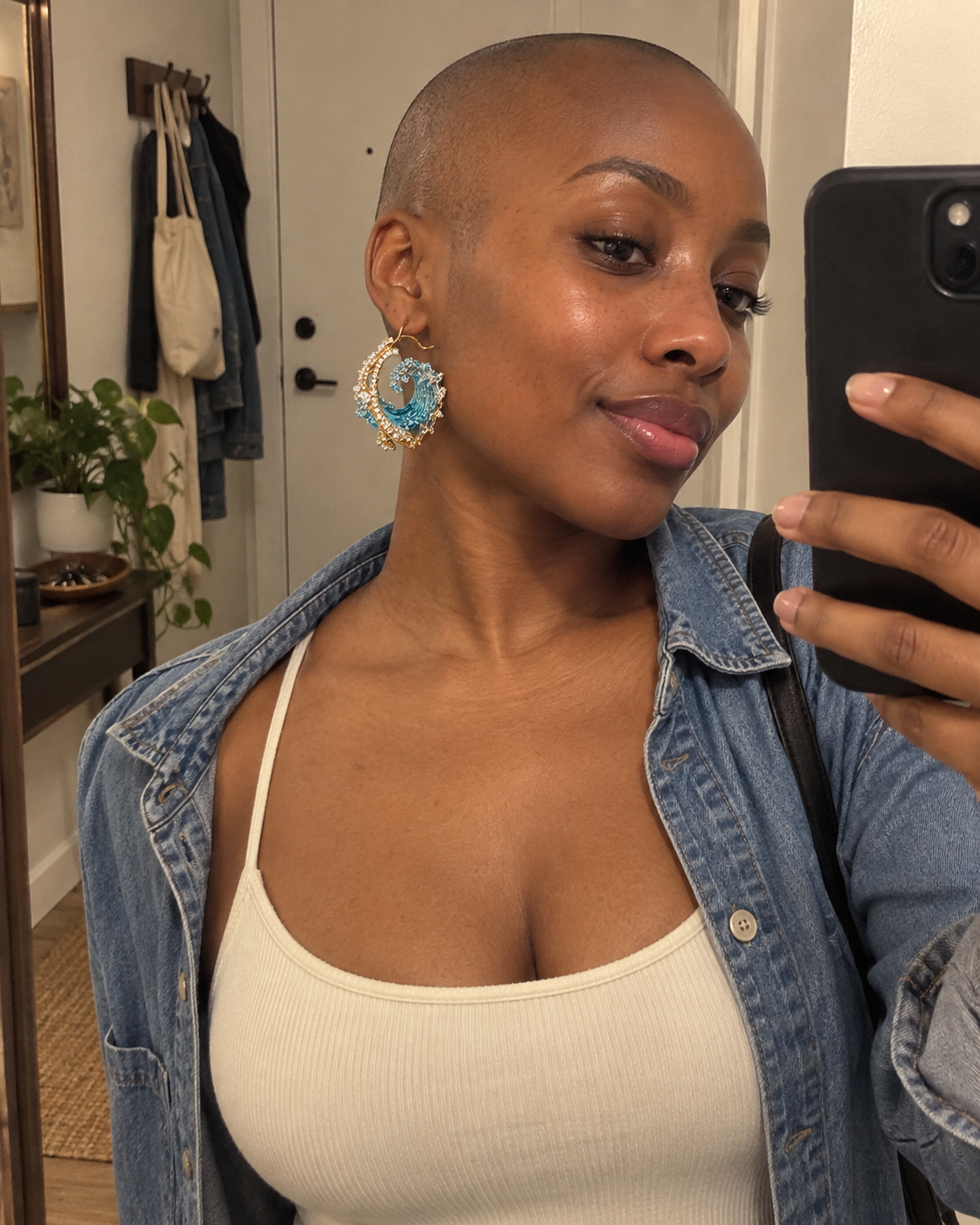 Customer-style photo wearing Ocean State Earrings