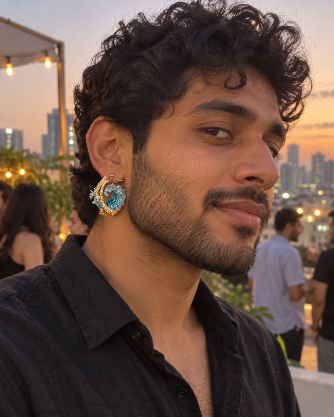 Customer-style photo wearing Ocean State Earrings