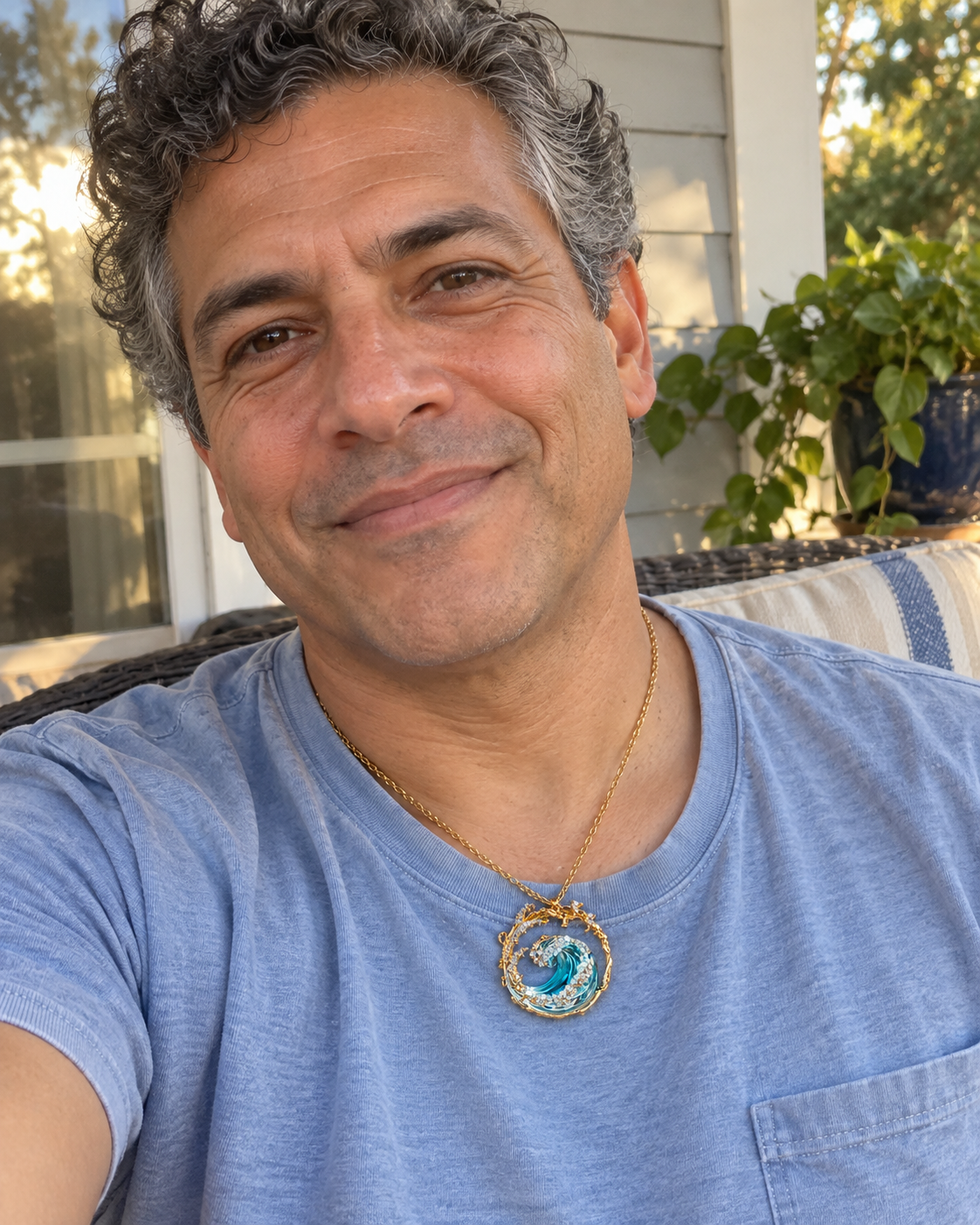 Customer-style photo wearing Ocean State Necklace