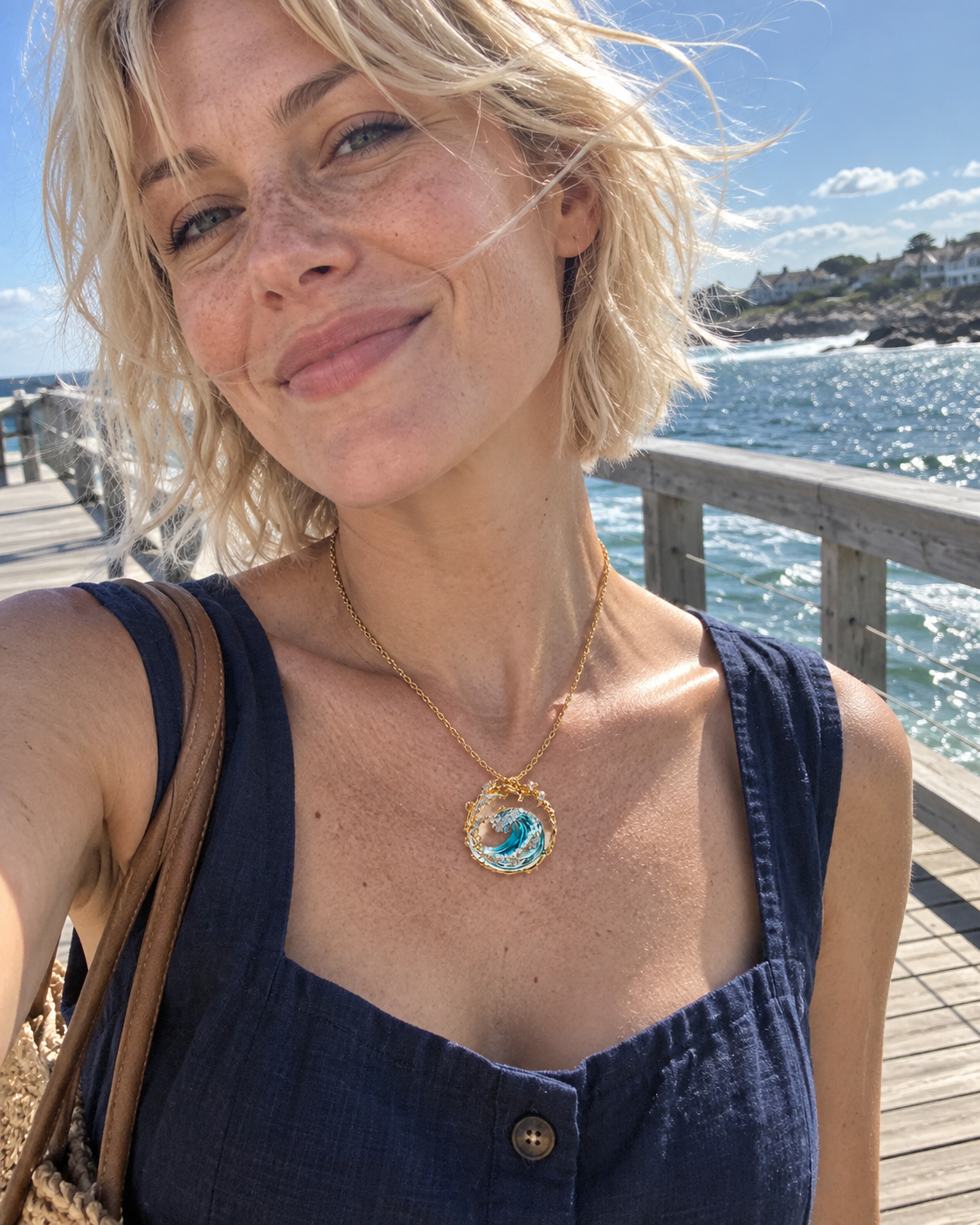 Customer-style photo wearing Ocean State Necklace
